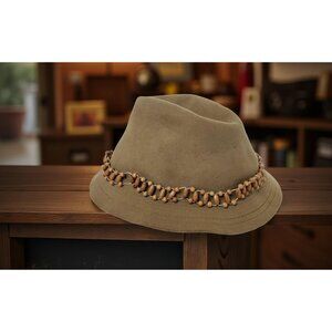 vintage irvine park tan 100% wool beaded band large hat.